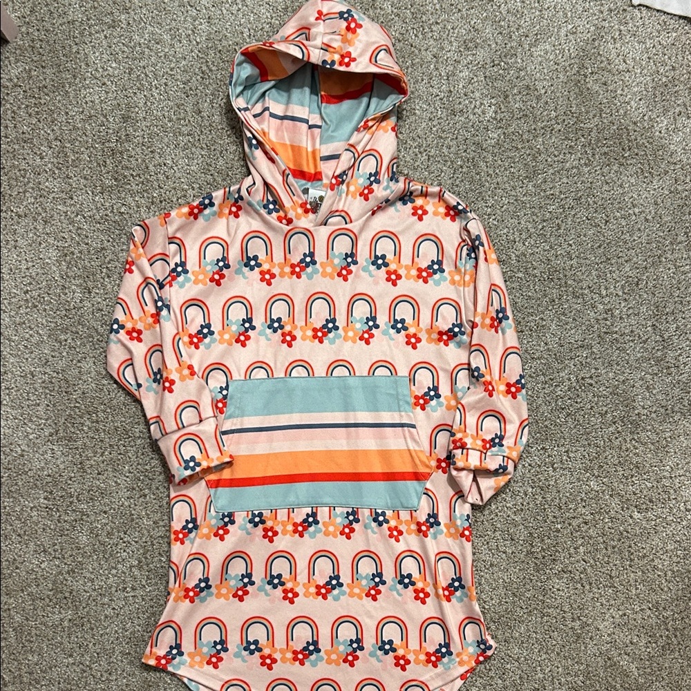 Girls Rainbow Hooded Long Sleeve Dress Size 5/6